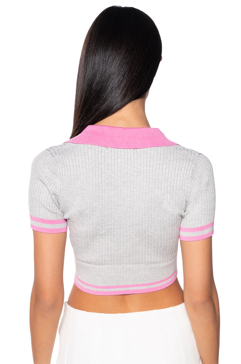 PRETTY ELITE CROPPED COLLARED SWEATER