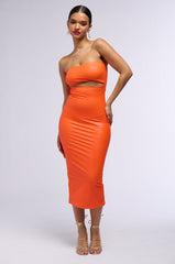 PRETTY LADY PLEATHER MIDI DRESS WITH CUT OUT