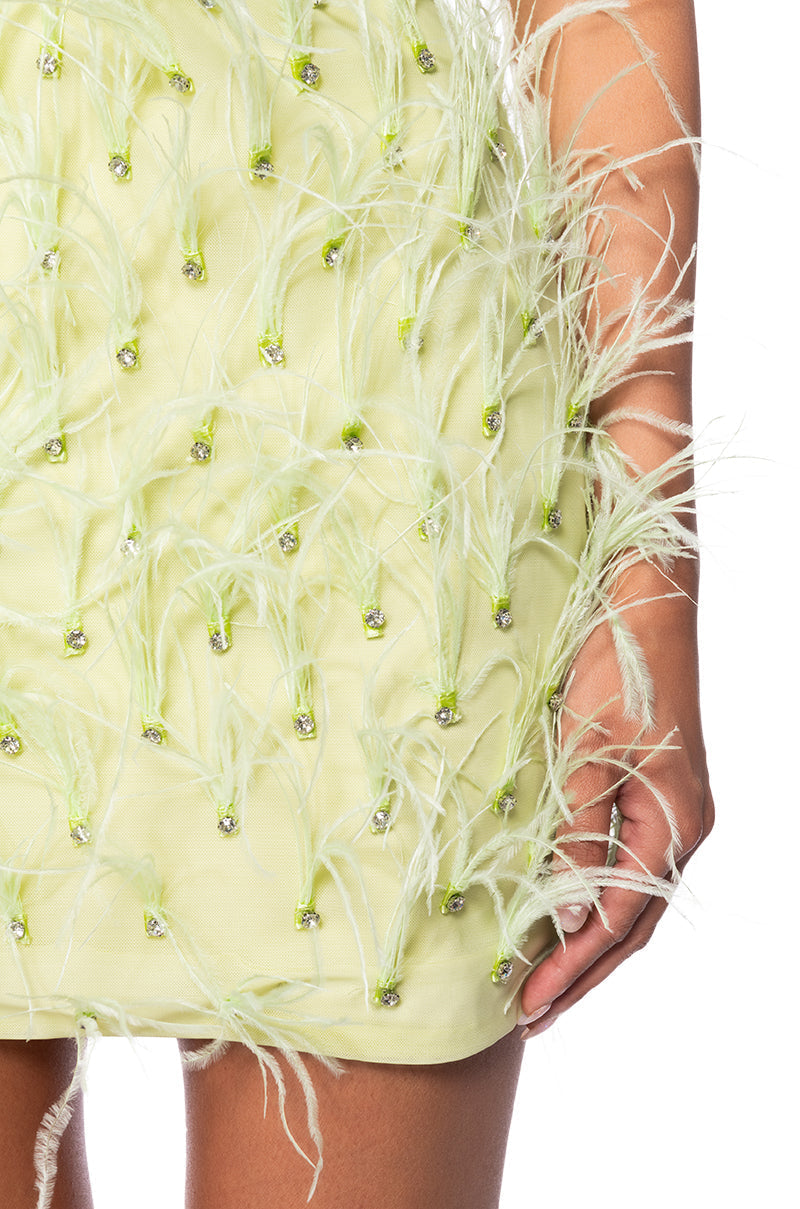 PRIMROSE STRAPLESS FEATHER MINI DRESS
