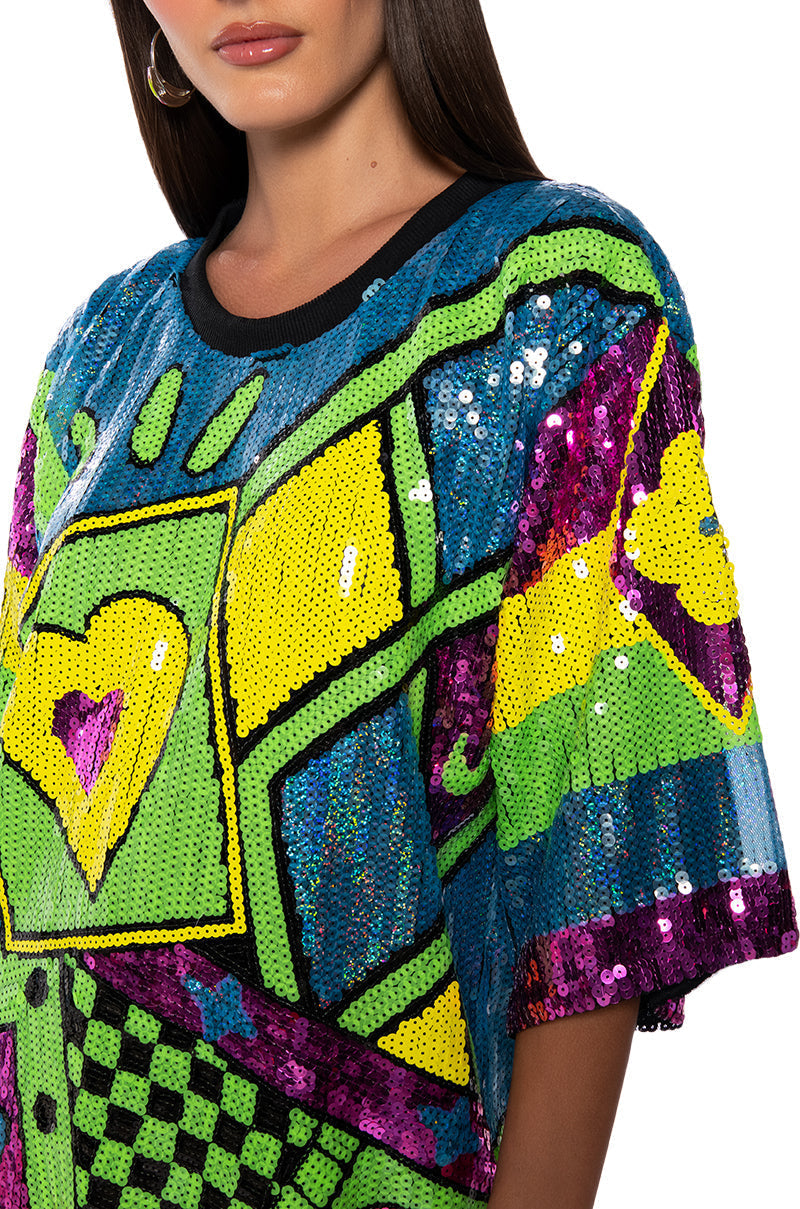 QUEEN OF HEARTS SEQUIN TSHIRT DRESS