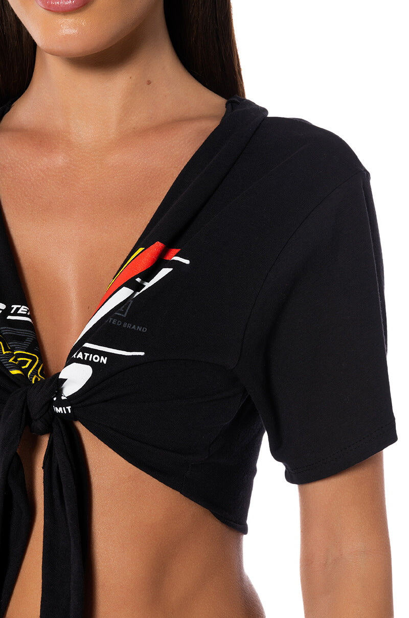 RACE TO YOUR HEART TIE FRONT TSHIRT