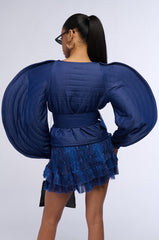 RAINA DRAMATIC SLEEVE BELTED BLOUSE