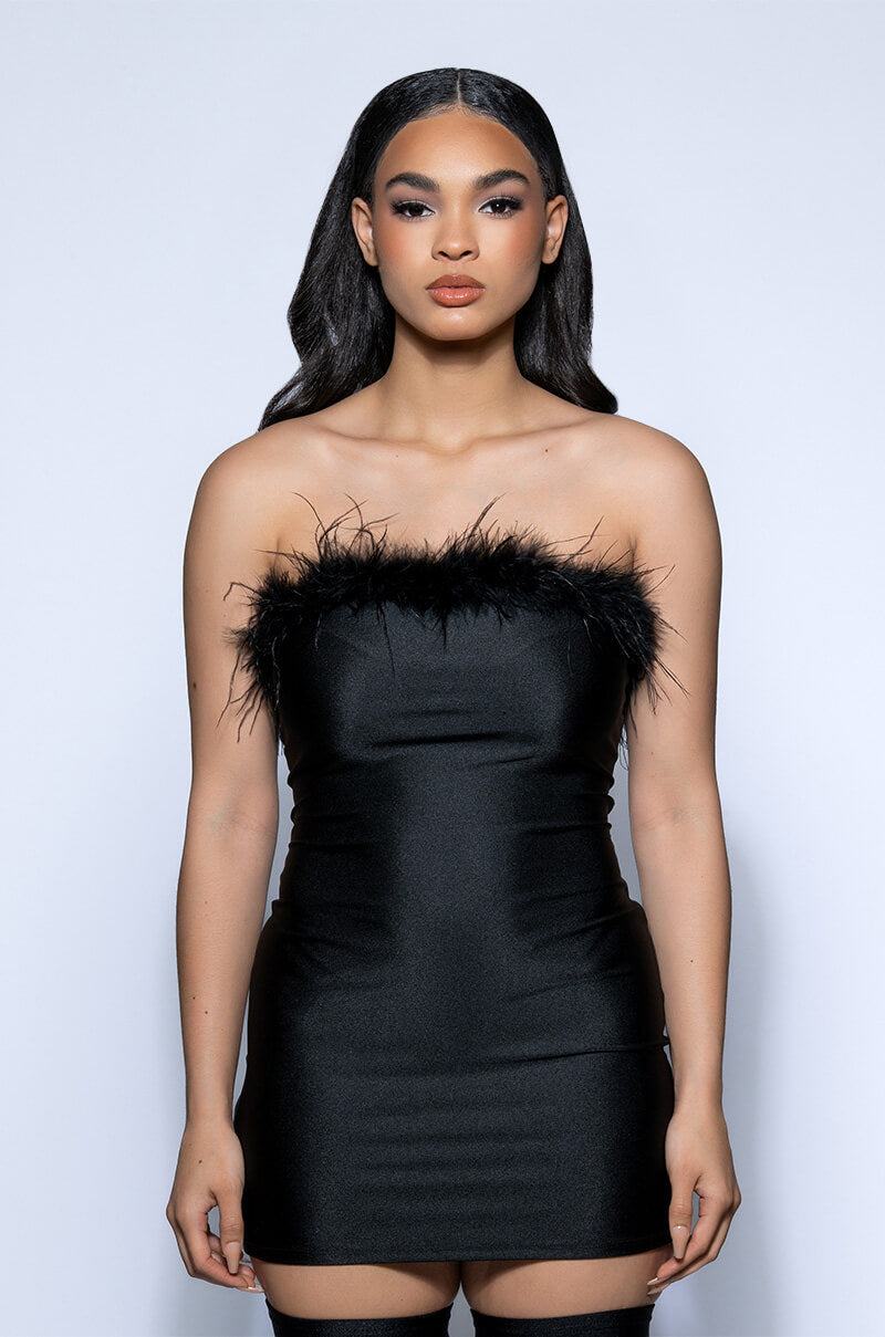 MONIQUE FEATHER DETAIL MINI DRESS