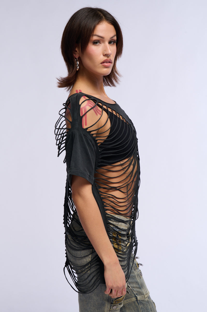 REZA DISTRESSED OVERSIZED T SHIRT IN GREY