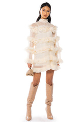 ROMANTIC LAYERED RUFFLES LONG SLEEVE MINI DRESS