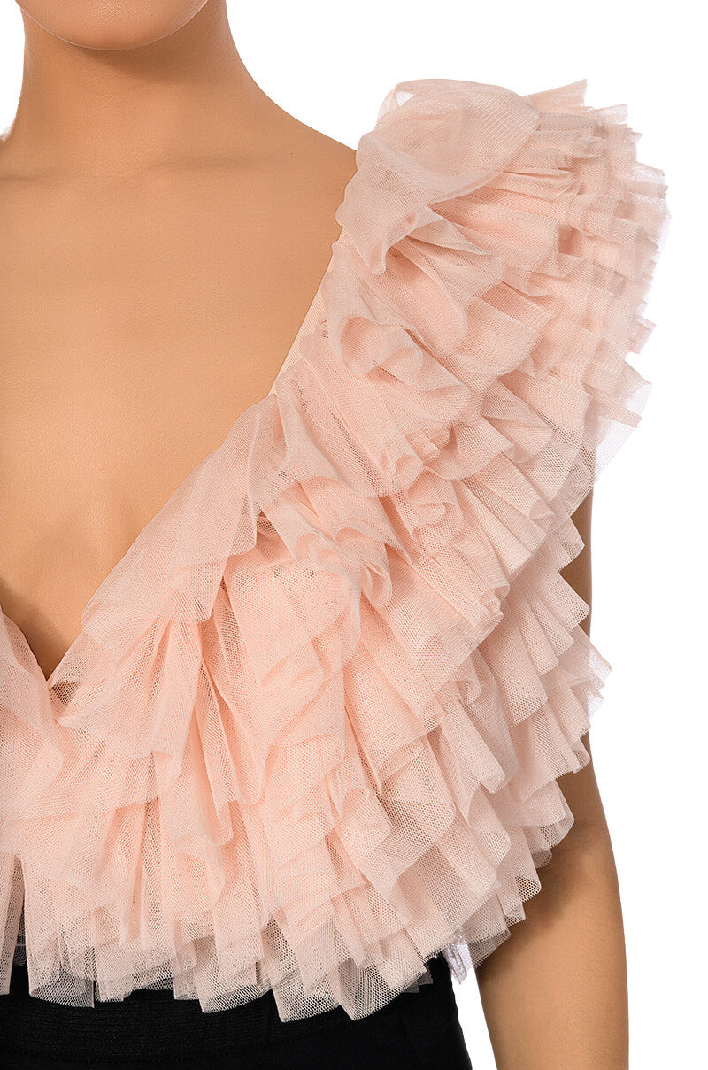 ROMANTIC TULLE RUFFLE BODYSUIT