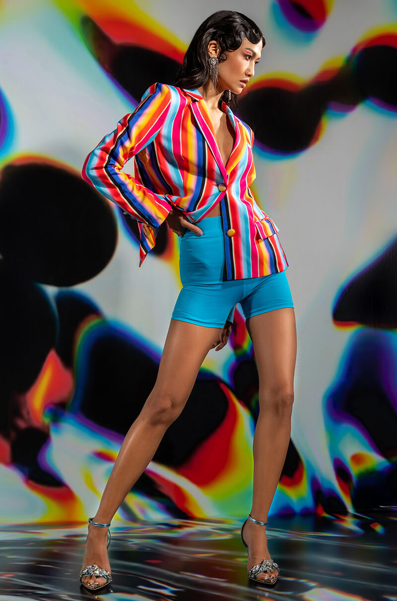 OPEN BACK MULTI STRIPE BLAZER
